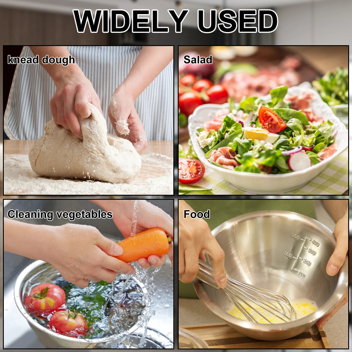 Conjunto de 5 Tigelas de Mistura para Salada em Aço Inoxidável