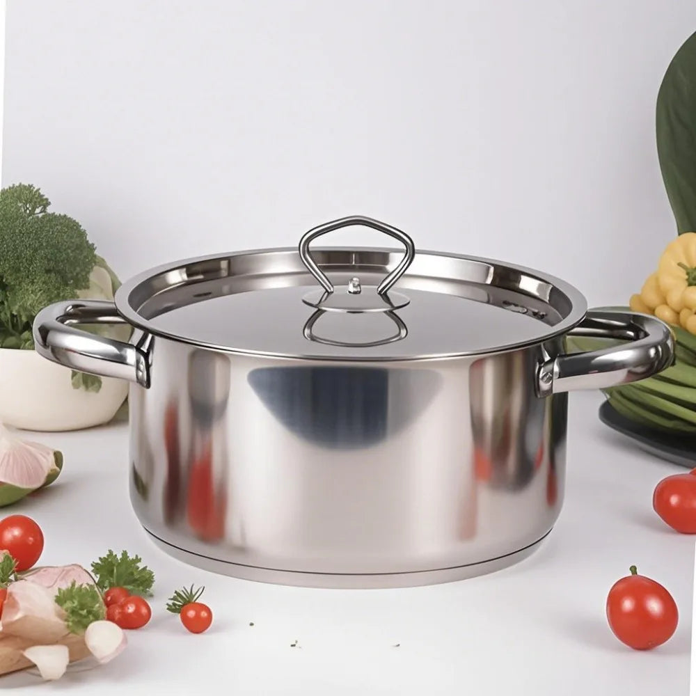 Conjunto de Panelas 15 Peças - Aço Inoxidável 3 Camadas com Tampas de Vidro