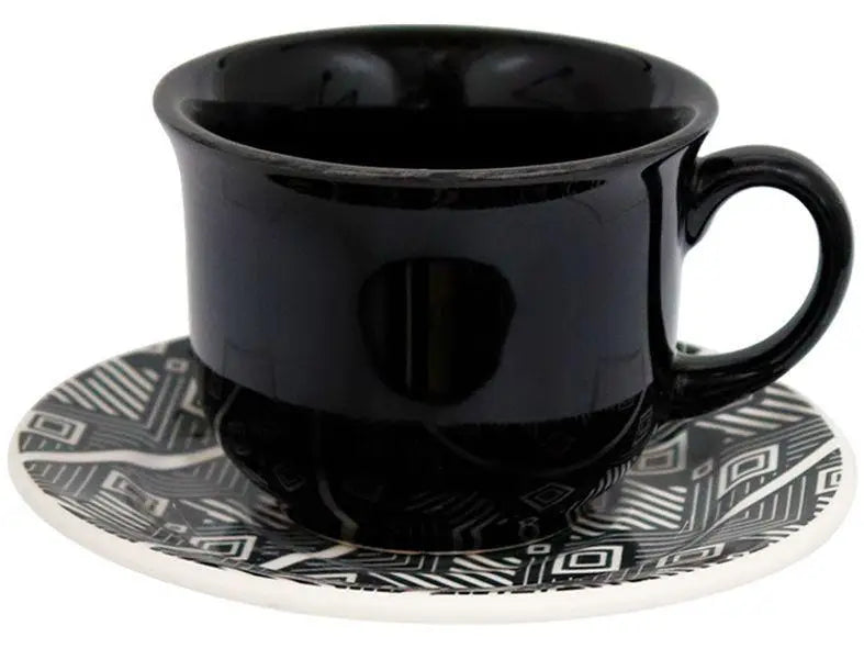 Aparelho de Jantar e Chá Biona de Cerâmica Redondo Bege e Preto Donna - 20 Peças