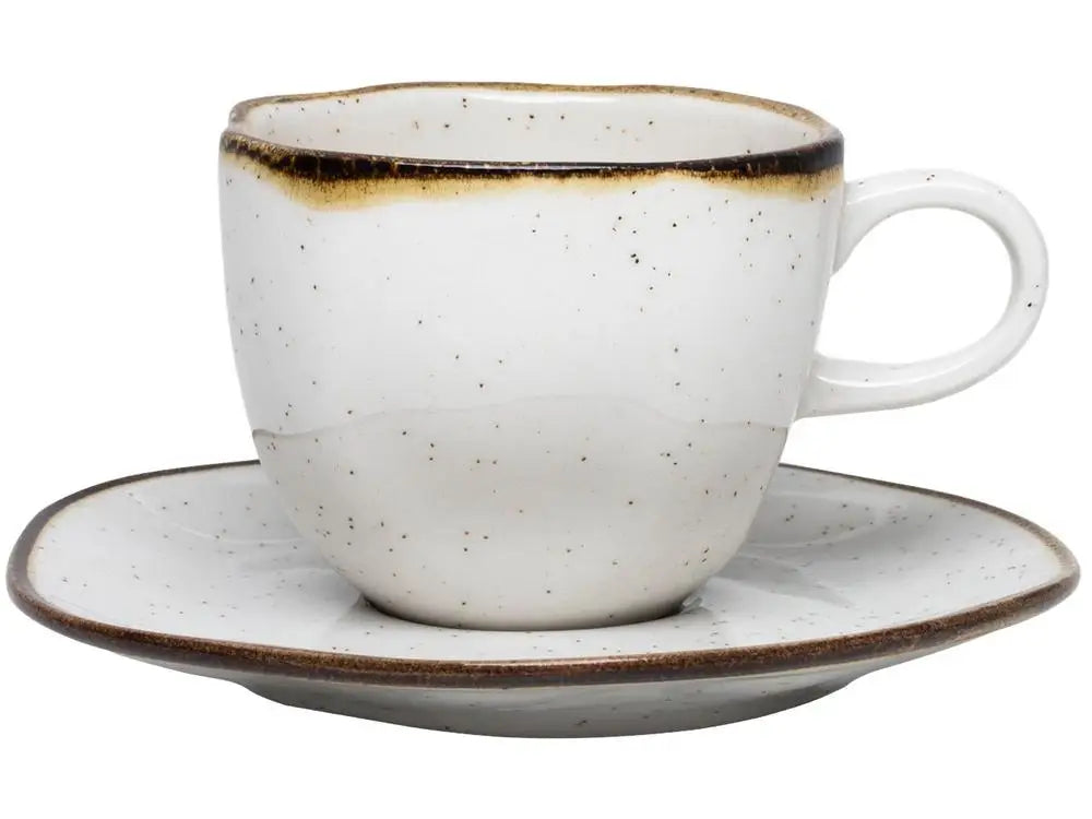 Aparelho de Jantar e Chá Oxford Maresia Redondo em Cerâmica Branco e Marrom – 20 Peças