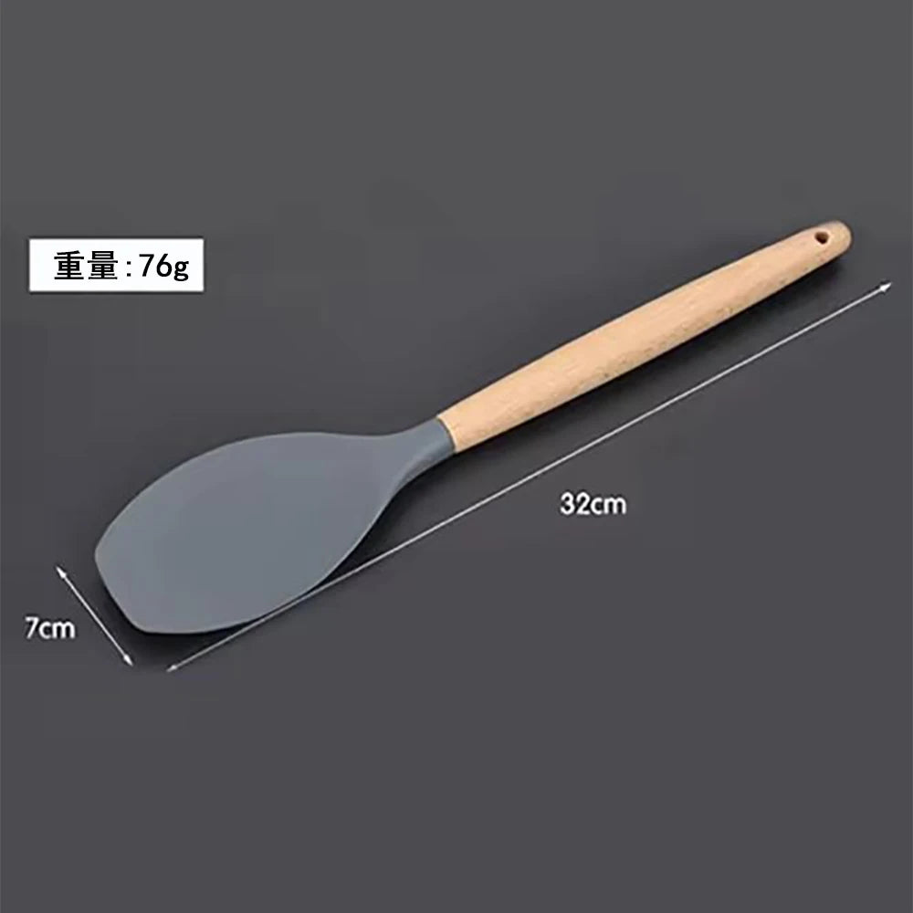 Conjunto de Espátulas e Utensílios de Silicone com Cabo Multifuncional de Madeira, Colher Antiaderente e Pincel