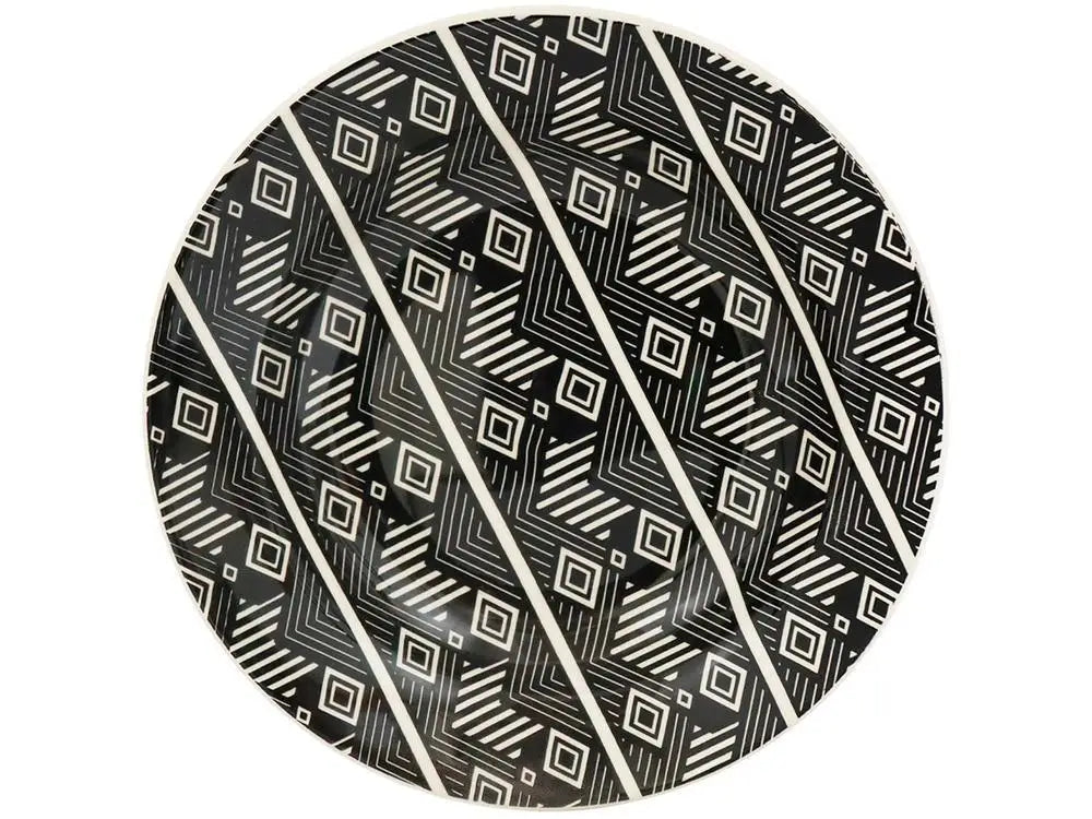 Aparelho de Jantar e Chá Biona de Cerâmica Redondo Bege e Preto Donna - 20 Peças