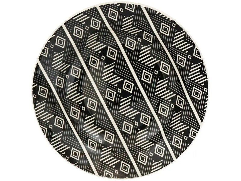 Aparelho de Jantar e Chá Biona de Cerâmica Redondo Bege e Preto Donna - 20 Peças