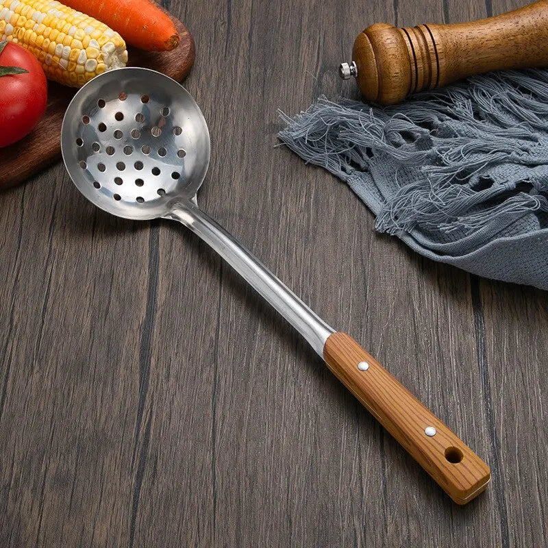 5 peças – Espátula, Escumadeira, Colher com Cabo Imitando Madeira