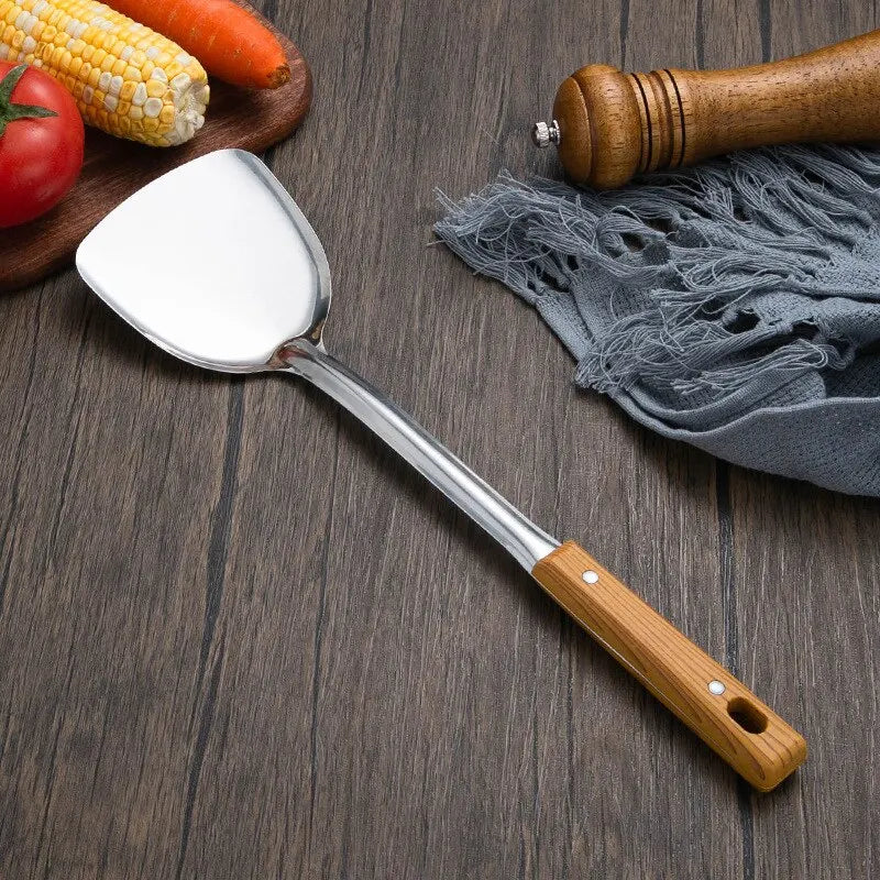 5 peças – Espátula, Escumadeira, Colher com Cabo Imitando Madeira