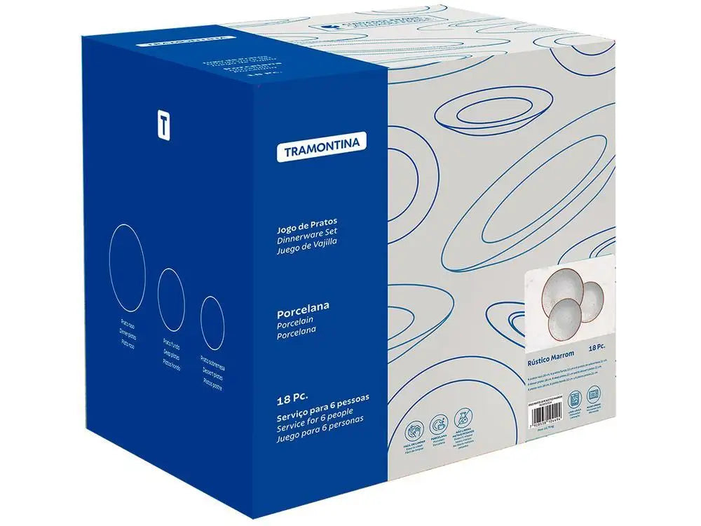 Jogo de Pratos Redondo de Porcelana Marrom - Tramontina Rústico 18 Peças