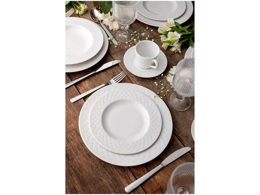 Jogo de Pratos Redondo de Porcelana Branco Fundo