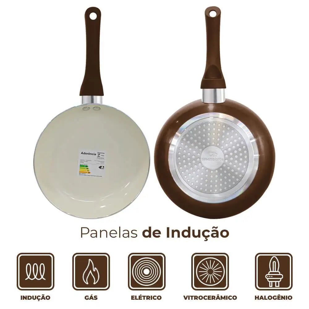 Conjunto de Panelas Antiaderentes de Cerâmica 10 Peças – Indução Rome Brown Plus