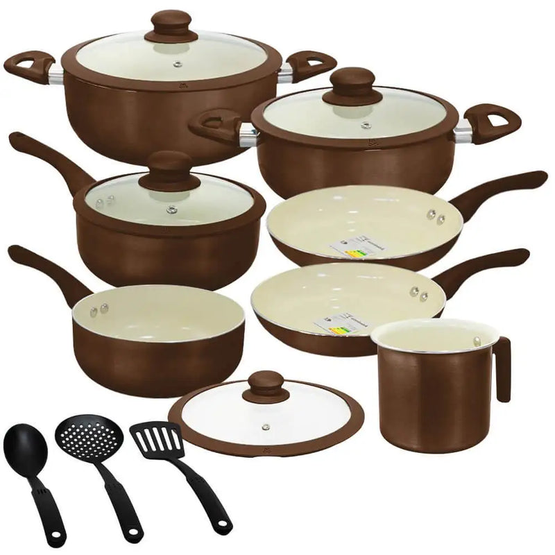 Conjunto de Panelas Antiaderentes de Cerâmica 10 Peças – Indução Rome Brown Plus