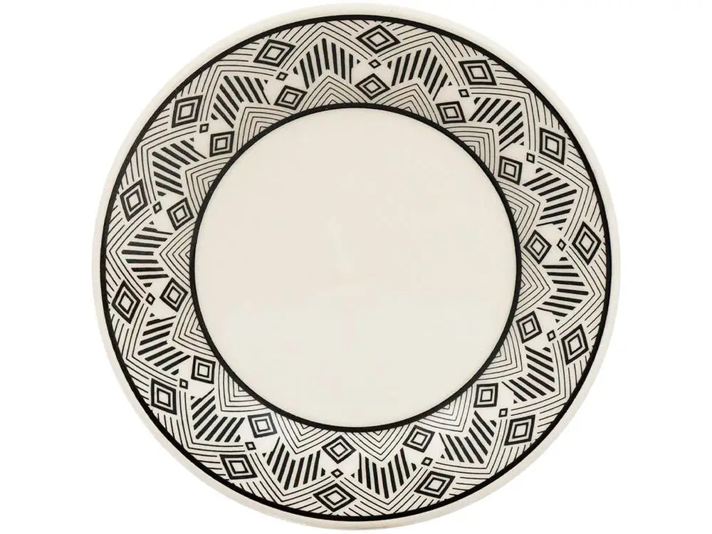 Aparelho de Jantar e Chá Biona de Cerâmica Redondo Bege e Preto Donna - 20 Peças