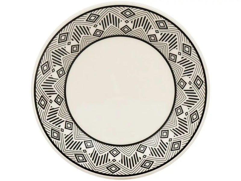 Aparelho de Jantar e Chá Biona de Cerâmica Redondo Bege e Preto Donna - 20 Peças