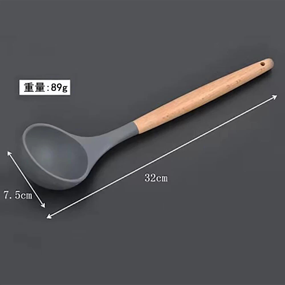 Conjunto de Espátulas e Utensílios de Silicone com Cabo Multifuncional de Madeira, Colher Antiaderente e Pincel