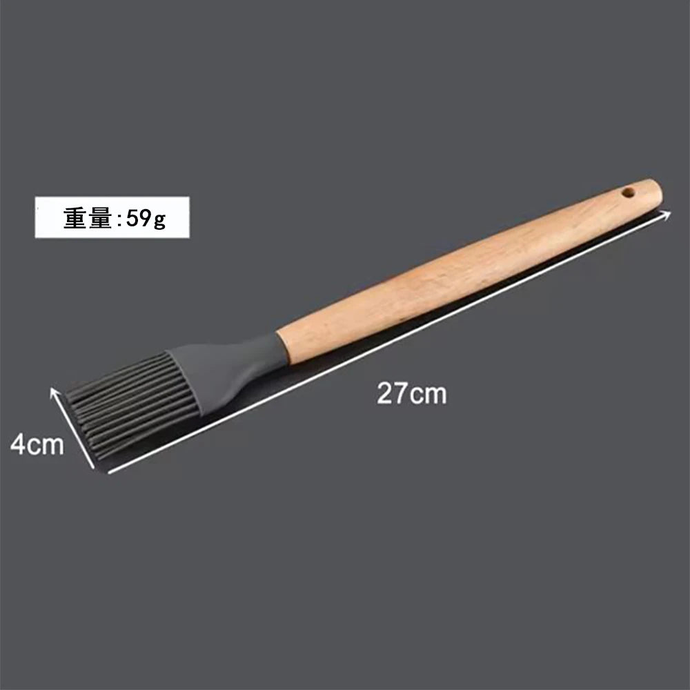 Conjunto de Espátulas e Utensílios de Silicone com Cabo Multifuncional de Madeira, Colher Antiaderente e Pincel