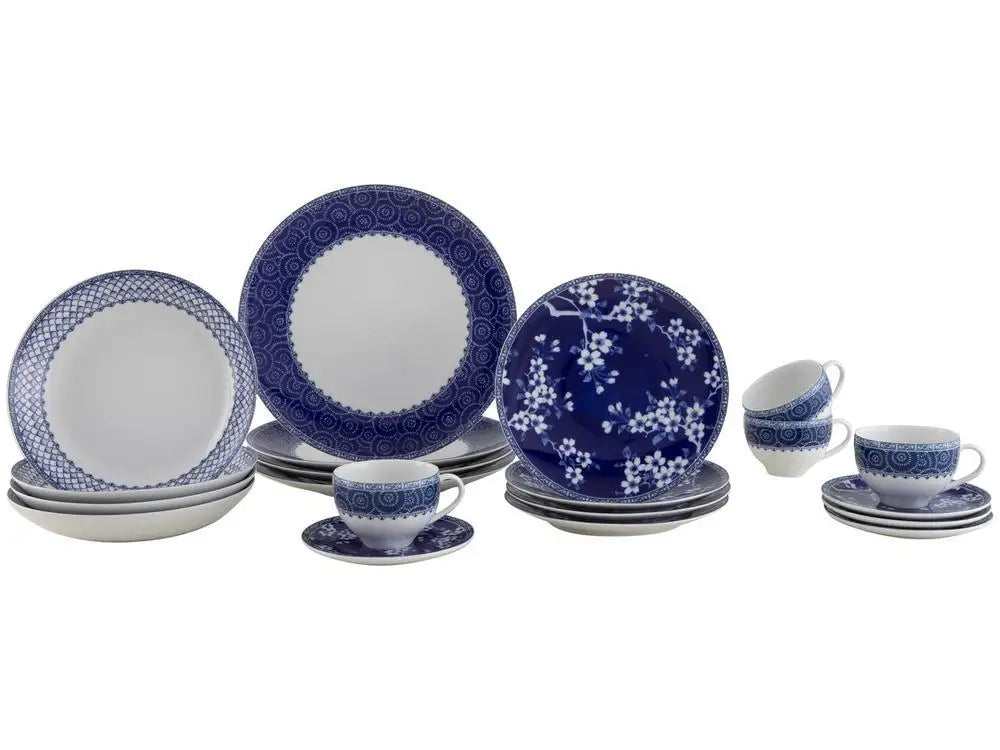 Aparelho de Jantar, Sobremesa e Chá Tramontina Umeko Azul Redondo em Porcelana – 20 Peças