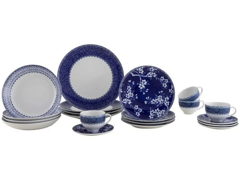Aparelho de Jantar, Sobremesa e Chá Tramontina Umeko Azul Redondo em Porcelana – 20 Peças