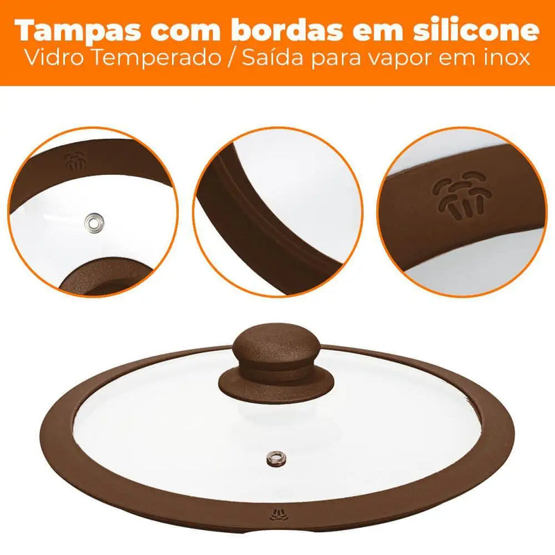 Conjunto de Panelas Antiaderentes de Cerâmica 10 Peças – Indução Rome Brown Plus