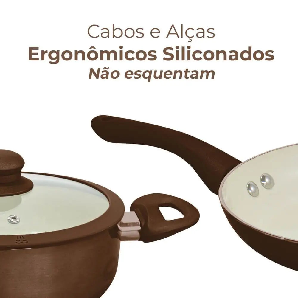 Conjunto de Panelas Antiaderentes de Cerâmica 10 Peças – Indução Rome Brown Plus