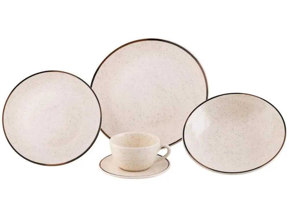 Conjunto de Jantar e Chá Oxford 20 Peças em Cerâmica — Bege e Marrom — Redondo Unni Breeze