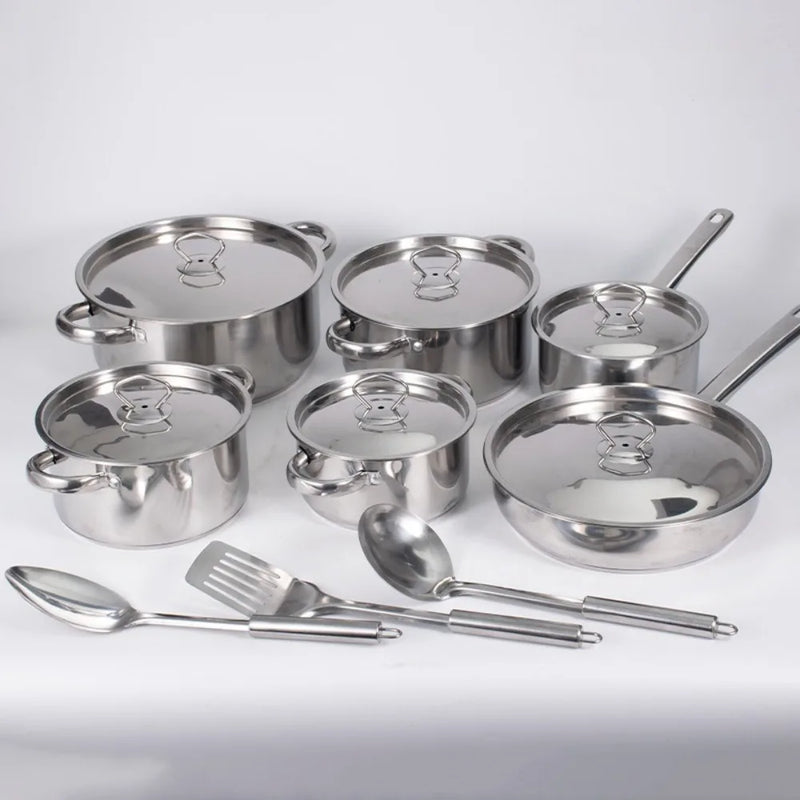 Conjunto de Panelas 15 Peças - Aço Inoxidável 3 Camadas com Tampas de Vidro