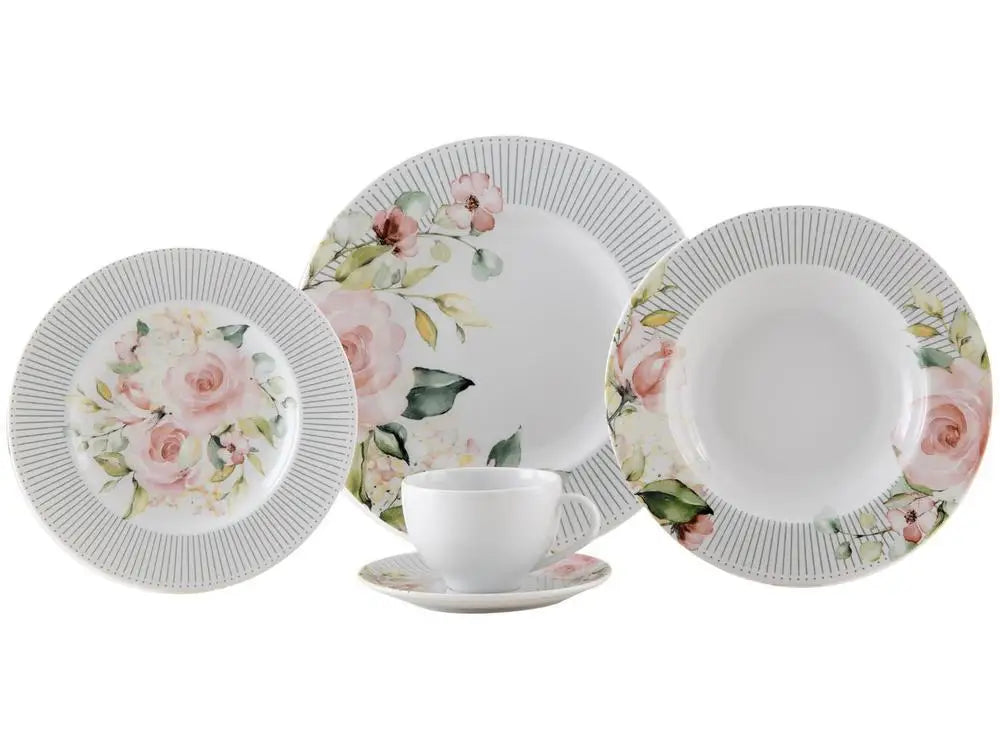 Aparelho de Jantar e Chá Tramontina Ornatta Branco Redondo em Porcelana – 20 Peças