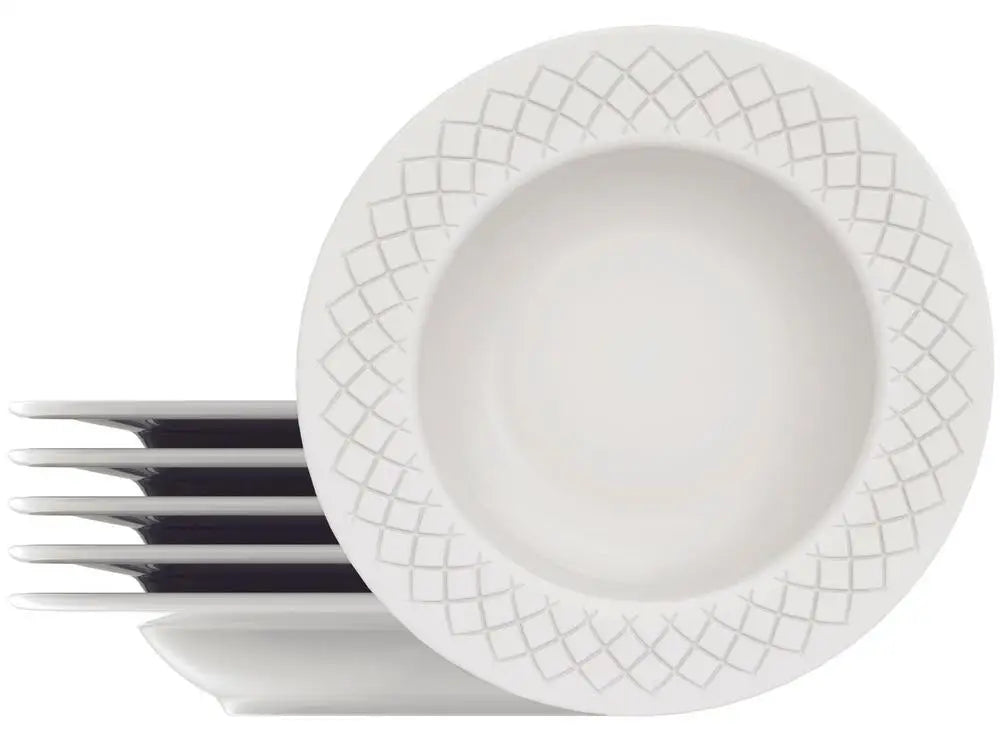 Jogo de Pratos Redondo de Porcelana Branco Fundo