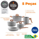 5 Peças Conjunto de Panelas Brinox Ceramic Life Gris Cinza com Revestimento Antiaderente.