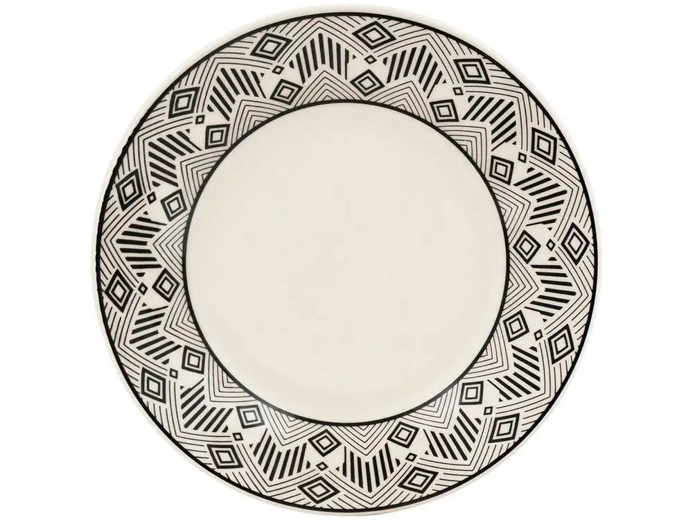 Aparelho de Jantar e Chá Biona de Cerâmica Redondo Bege e Preto Donna - 20 Peças