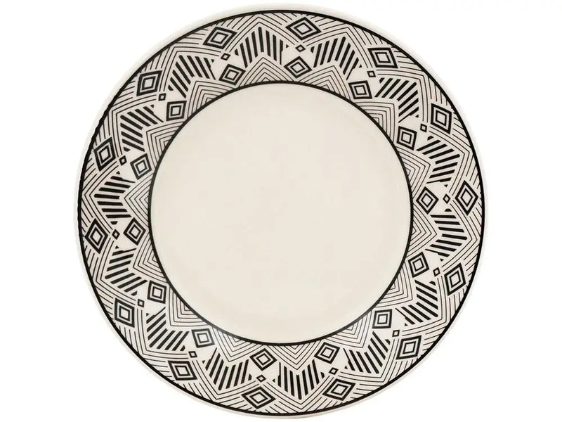 Aparelho de Jantar e Chá Biona de Cerâmica Redondo Bege e Preto Donna - 20 Peças