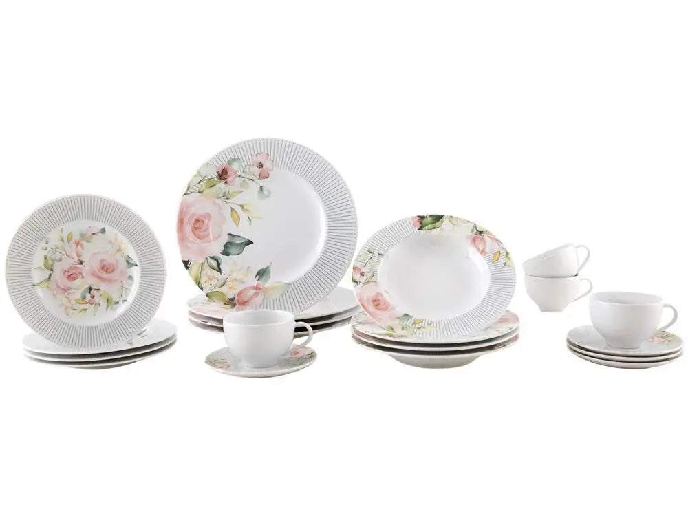 Aparelho de Jantar e Chá Tramontina Ornatta Branco Redondo em Porcelana – 20 Peças