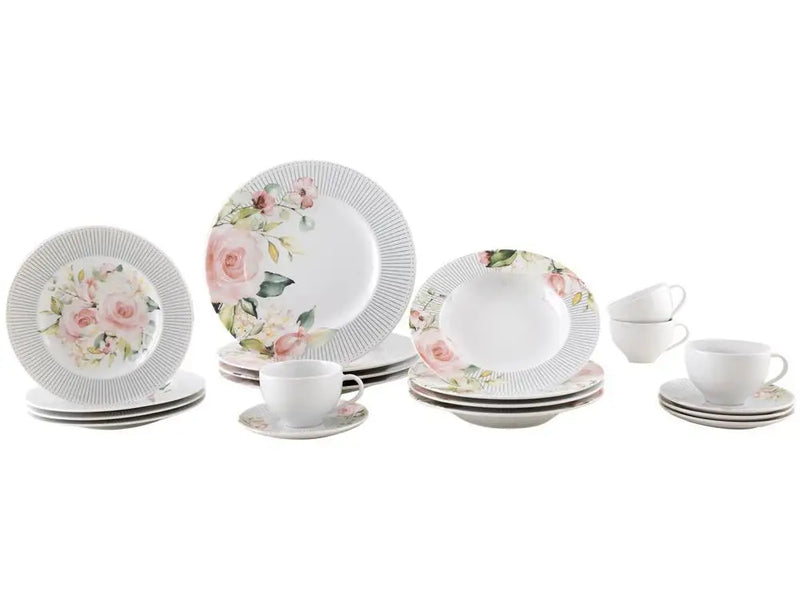 Aparelho de Jantar e Chá Tramontina Ornatta Branco Redondo em Porcelana – 20 Peças