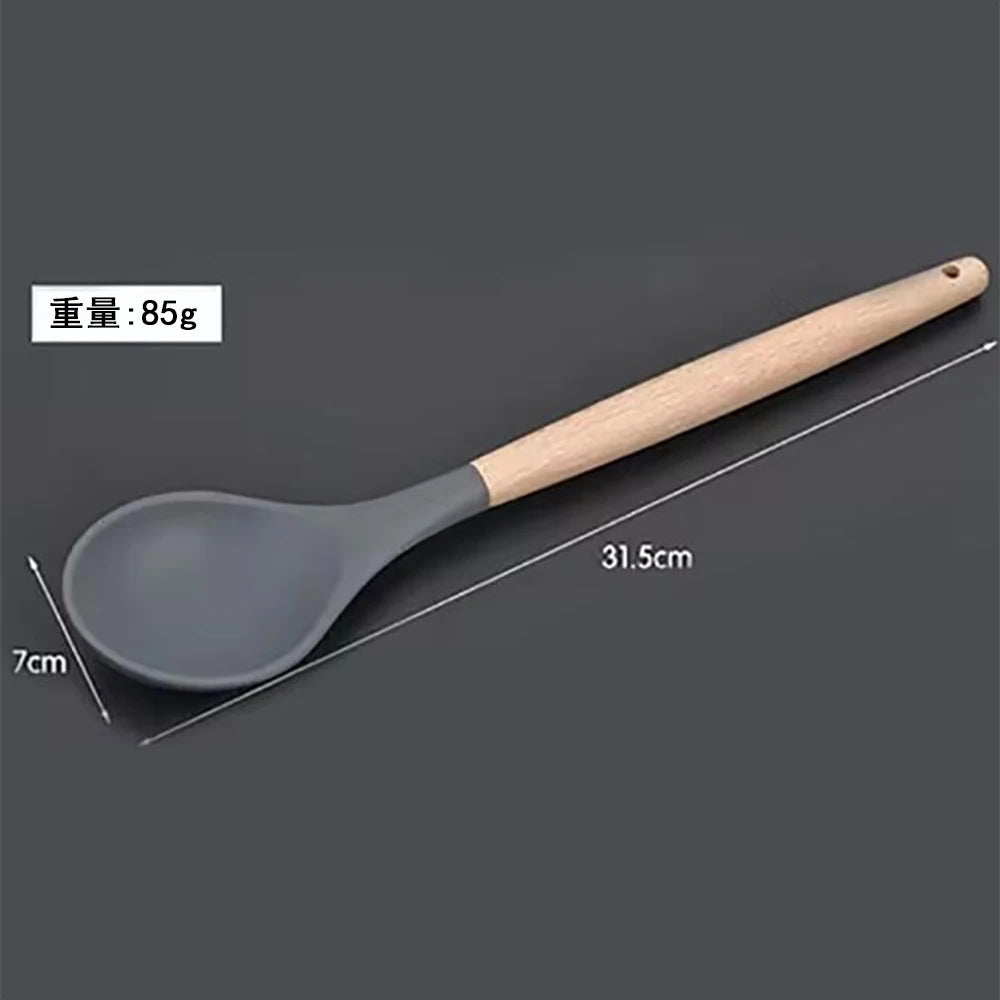 Conjunto de Espátulas e Utensílios de Silicone com Cabo Multifuncional de Madeira, Colher Antiaderente e Pincel