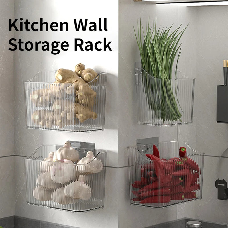 Suporte de parede para temperos de cozinha, sem necessidade de perfuração – cesta organizadora.