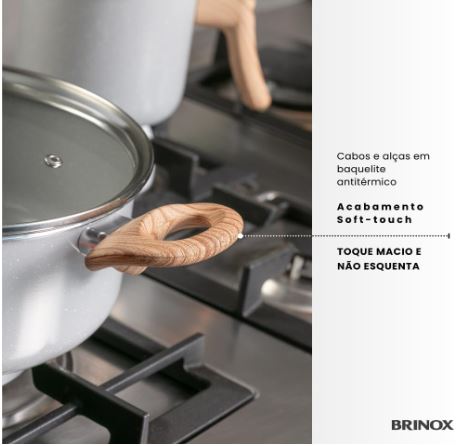 5 Peças Conjunto de Panelas Brinox Ceramic Life Gris Cinza com Revestimento Antiaderente.