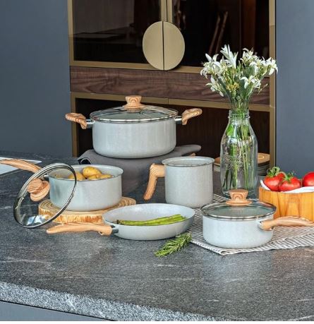 5 Peças Conjunto de Panelas Brinox Ceramic Life Gris Cinza com Revestimento Antiaderente.