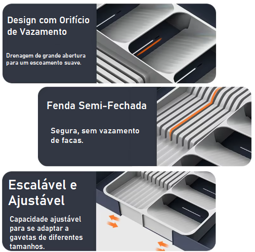 Organizador de Talheres Expansível para Gaveta com Suporte para Facas